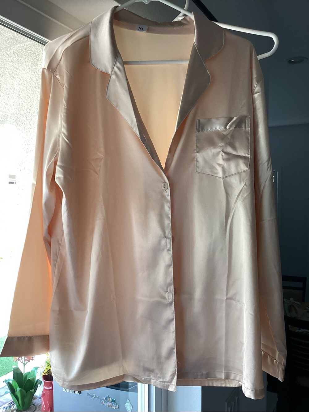 Women's Satin Pajama Set in Blush Peach - XL. 😴